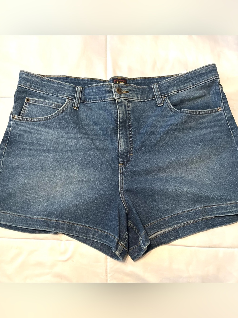 Lee Classic Mid Rise Plus‎ Size Blue Stretch Y2K Denim Shorts-20
